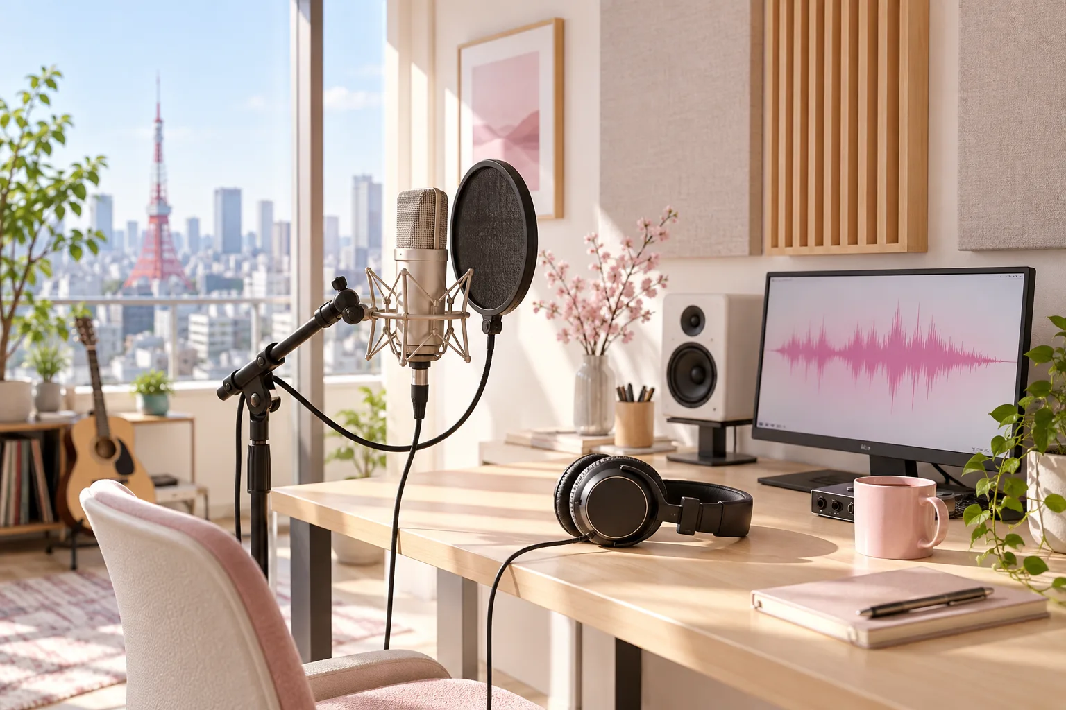 Sunlit Tokyo audio production desk